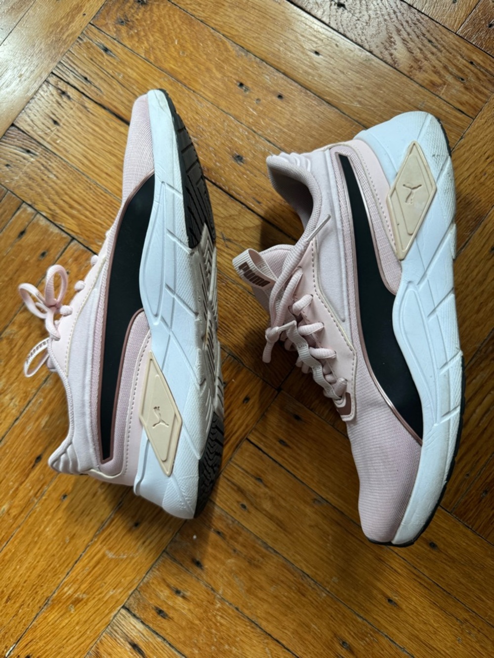 Puma Women's Light Pink Lace-Up Athletic Sneakers with Black Stripe